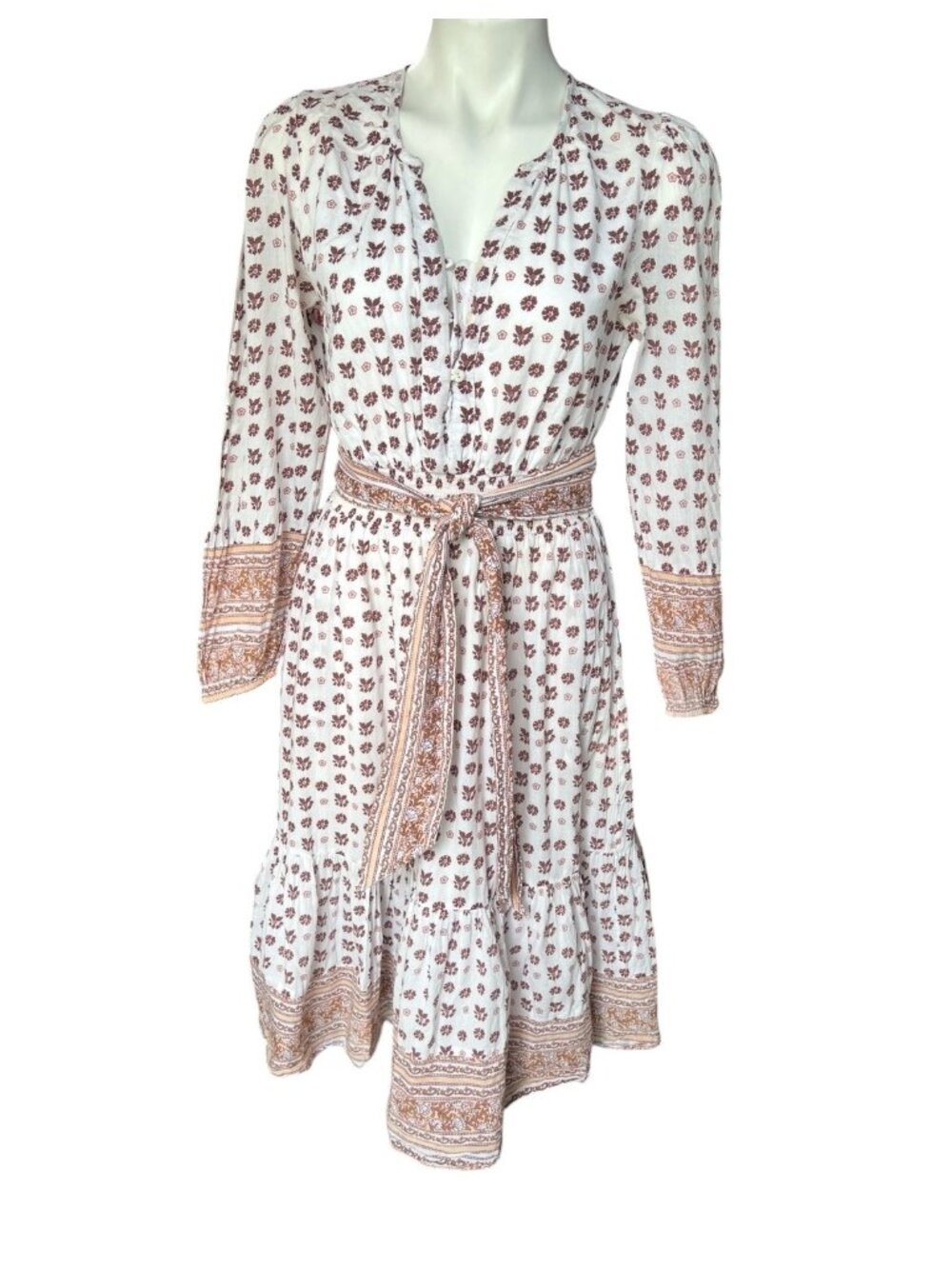 Cleobella Blakey Midi Dress Women's S White Rust Lined Cotton NWT Boho Floral - Picture 2 of 16